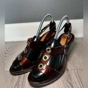 Sofft Women’s Three Ring Cork Brown Sandal Wedges‎ Size 8.5